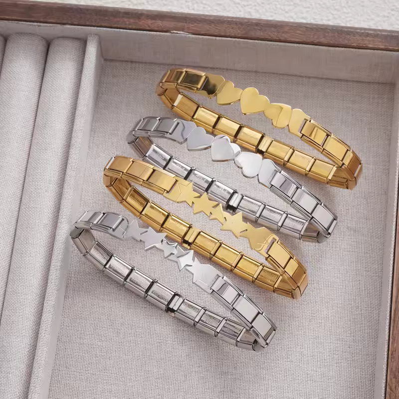 For Women Men Italian Charm Link 9mm Width Silver Gold Color Stainless Steel Bracelets on Hand DIY Making Jewelry Wholesale - Image 2