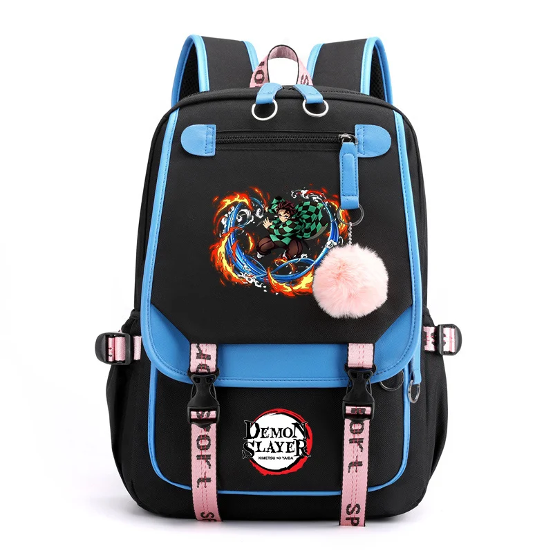 Kamado Tanjirou Cool Pattern Backpack Teenager Fashion Street Anime Backpack High Quality USB Zipper Rucksack School Bookbag