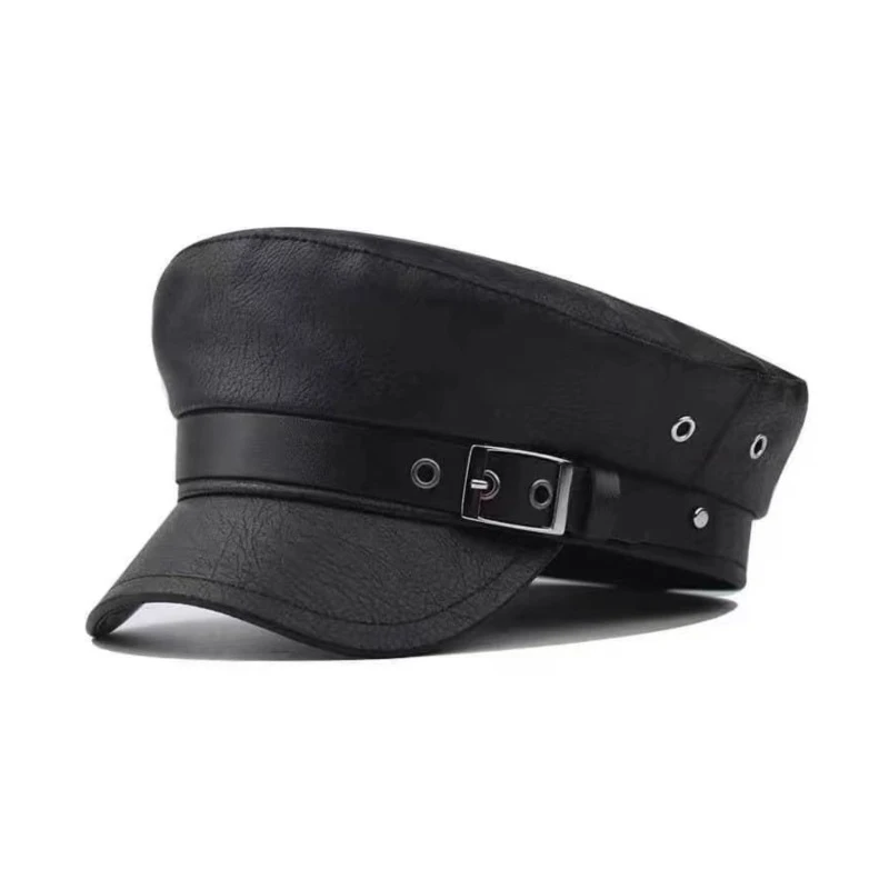 Women Fashion Newsboy Cap PU Leather Yacht Captain Sailor Visor Hat Newsboy Cabbie Baker Boy Peaked Beret Cap