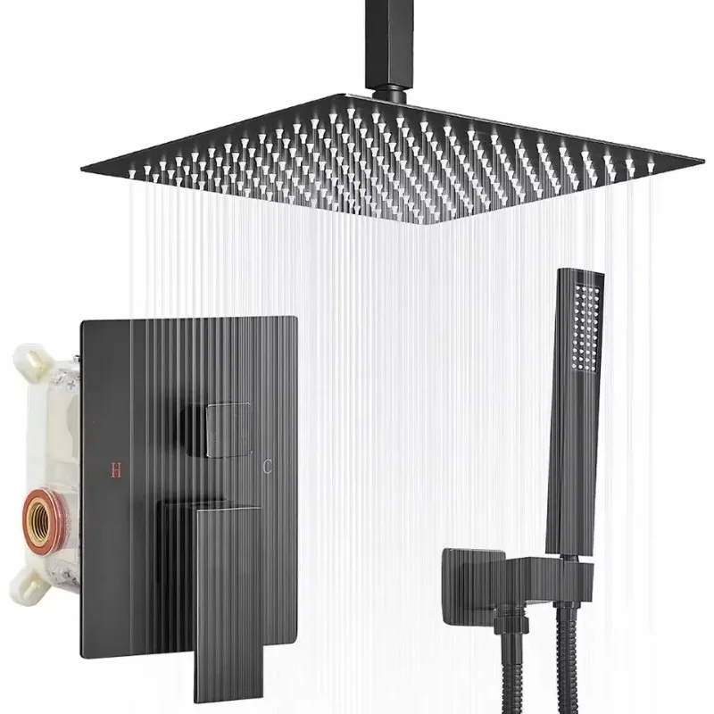 Luxury Bathroom Rain Mixer Shower Combo Set Ceiling Mount Panel Concealed Shower System Rainfall Shower Head with Handheld