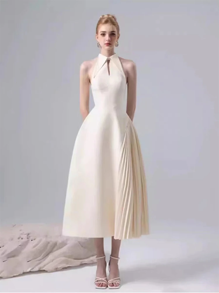 

IRENE TINNIE Fashion Women's White Elegance Dress Long Asymmetrical Crimp Large Pendulum A-LINE Mini Dresses Summer 2024 New