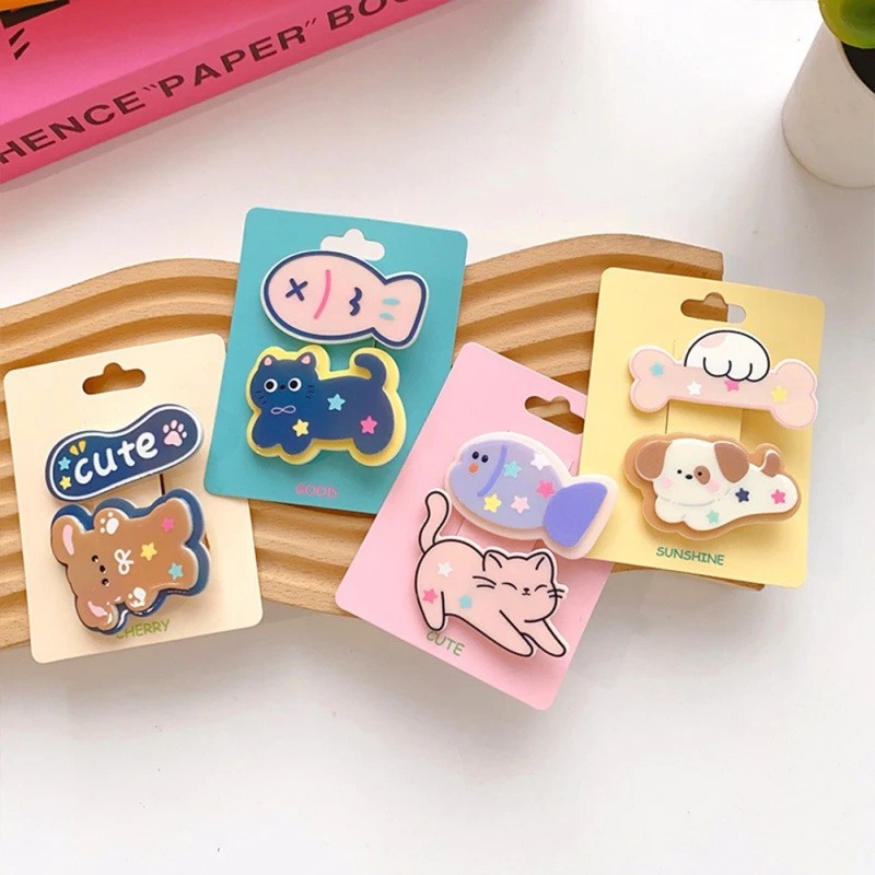 

2Pcs/Set Children Cartoon Ornament Hair Clip Animals-Shape Baby Girl Water Drop Hairpin Cute Patttern Kids Hair Accessories