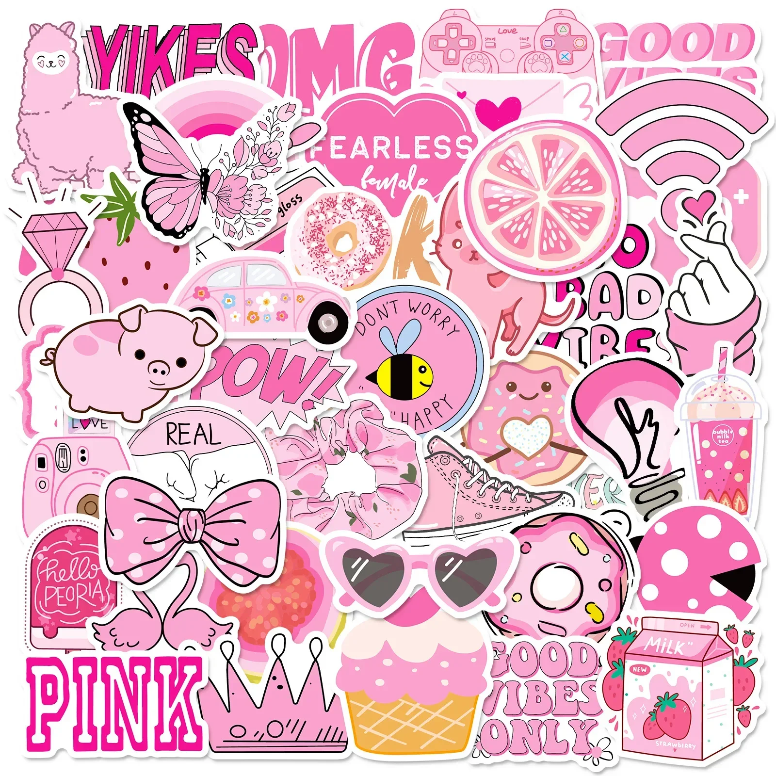 10/25/50PCS Cute Pink VSCO Girl Stickers Aesthetic Skateboard Laptop Luggage Guitar Graffiti Car Sticker Waterproof Decal Toys