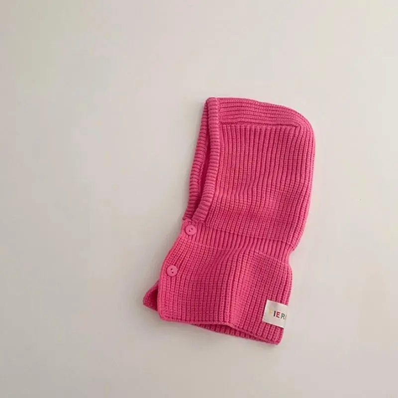 

F19F Children Knit Solid Color Ear Muff Hat Winter Beanie Hat Windproof Shawl Hat