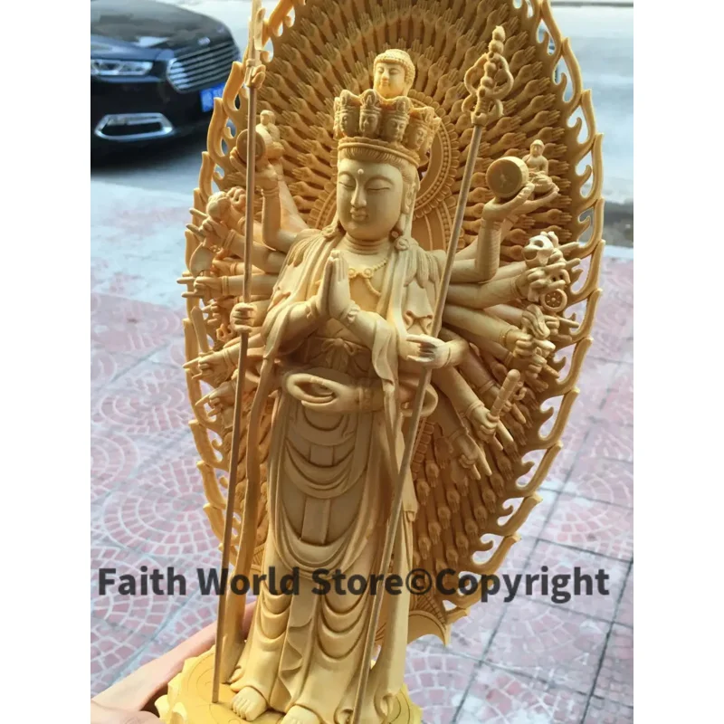 43cm Large TOP Wood carving art HOME Talisman Bless safe GOOD LUCK Thousands Hands Guanyin buddha HAND Boxwood carving statue