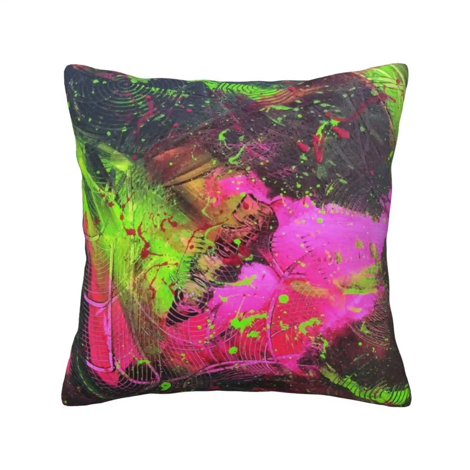 Deep Down Soft Comfortable Pillowcase Acdlart Abstract Expressionism Colored Galaxy Space Fuschia Hot Pink Anise Green Black