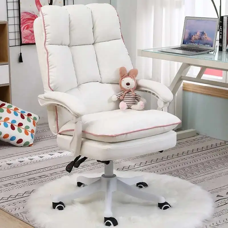 オフィスチェアリクライニングアームチェアフットレスト付きWCGコンピュータゲームチェアインターネットカフェゲーマーチェア寝室学習椅子ピンクホワイト