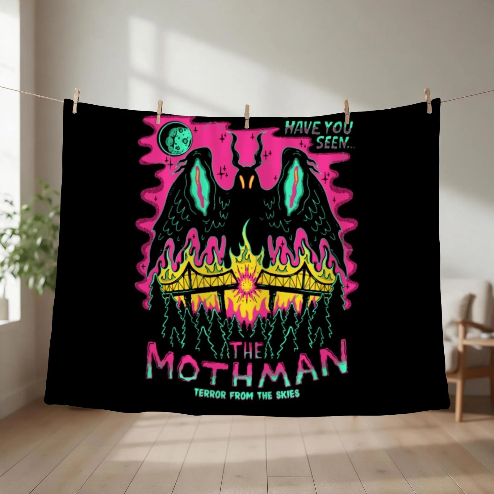 The Mothman Funny Throw Blanket couch cozy soft plush fuzzy picnic outdoor blanket