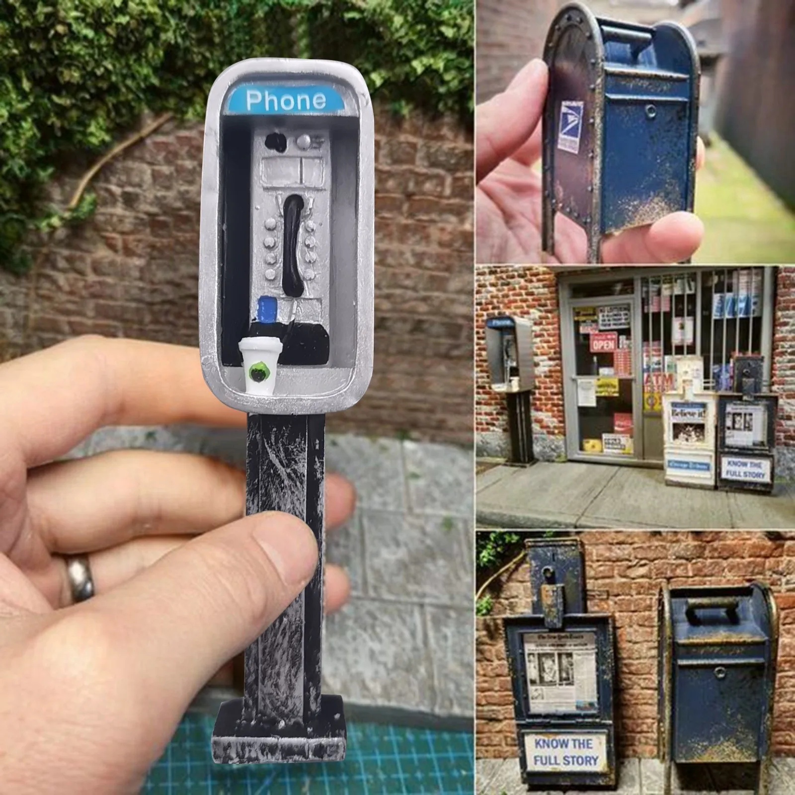 Handmade Miniature American Payphone In 1:12 Scale, Vintage Miniature Payphone Booth Mailbox Model Decoration, Miniature