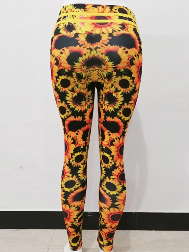 Outfits Sunflower Printed Leggings Workout Tights Fitness Women Soft Yoga Pants High Waisted Gym Wear Spandex Push Up Leggins