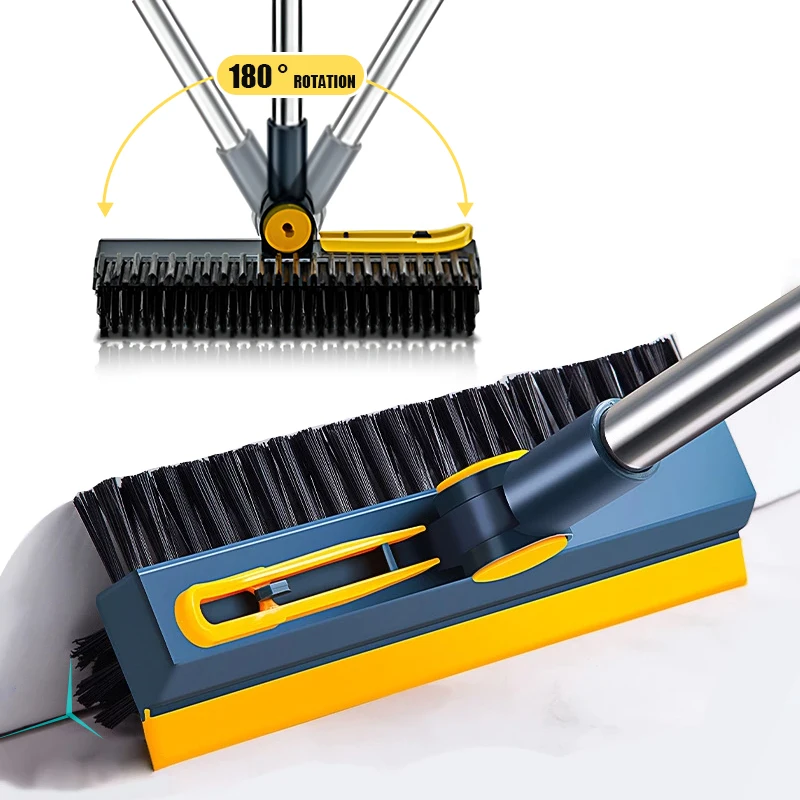 Cepillo para fregar suelos con mango largo, cepillo para cubiertas con peine en casquillo y escurridor, depurador de suelo 2 en 1 para baño y cocina