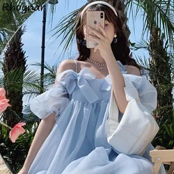 Sweet Sleeveless Dress Women Bow Princess Style Summer A-line Dating Party Casual Trendy Vestdios Female Girls Korean Version