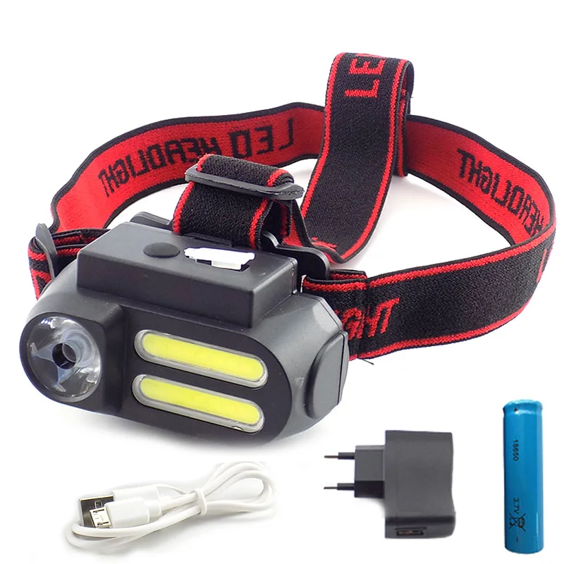 Leistungsstarker wiederaufladbarer 3-LED-COB-USB-Scheinwerfer, 18650, frontale Stirnlampe, Taschenlampe, Taschenlampe für Angeln, Camping, B4