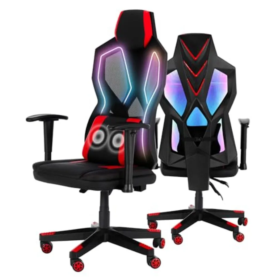 Gaming Chair with RGB LED Lights Video Game Chair Ergonomic Computer Gamer Chair with Massage Lumbar Support Red