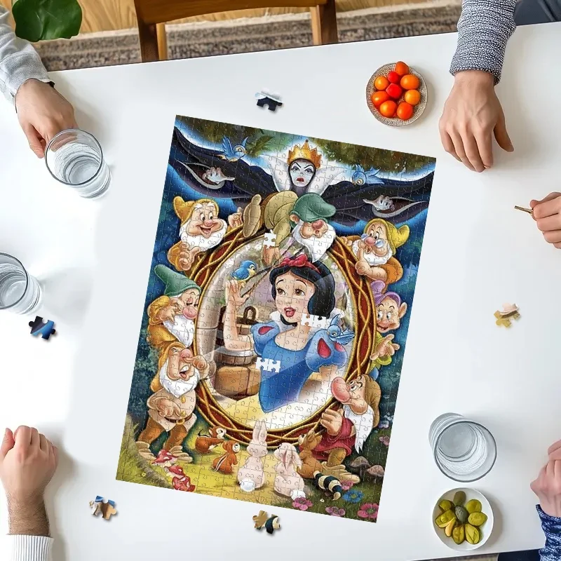1000 elementów Puzzle DIY na prezent: Królewna Śnieżka i Zła Królowa z Lustrem, Krasnoludki - Wytrzymałe, nieregularne, bezszwowe puzzle kartonowe dla dorosłych