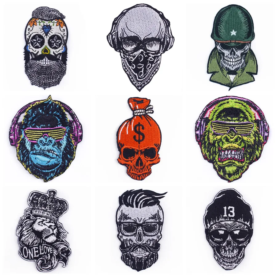 

9Pcs Street personality exaggeration punk skeleton embroidery cloth patch armband badge DIY accessories clothing bag decoration