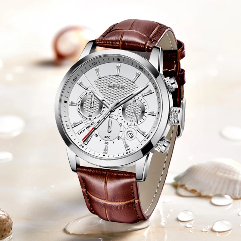 LIGE Top Brand Luxury Fashion Chronograph Women Watches Elegant Luxury Leather Ladies Watch Waterproof Woman Quartz Wristwatch