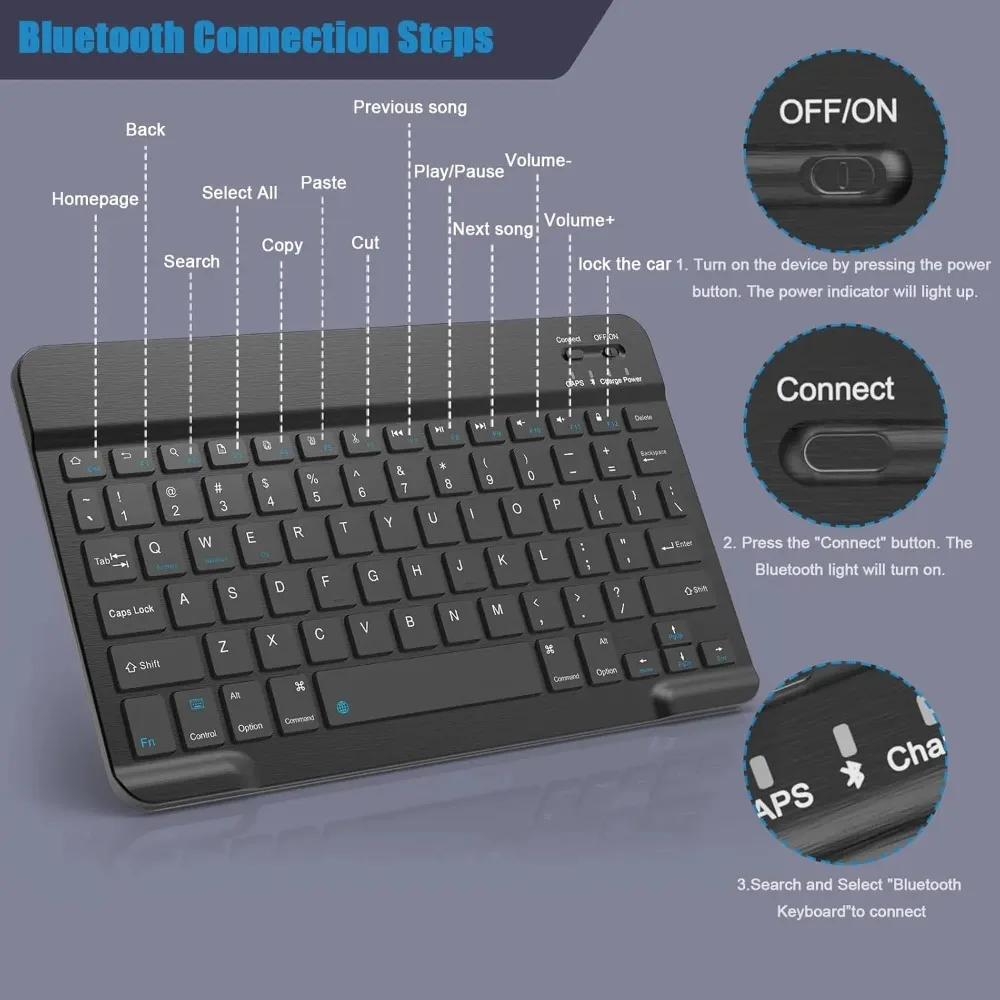 Teclado recarregável Bluetooth para iPad 10a geração iPad Pro 13 12 11 10 polegadas iPad Air 13 11th iPad Samsung Xiaomi Tablets