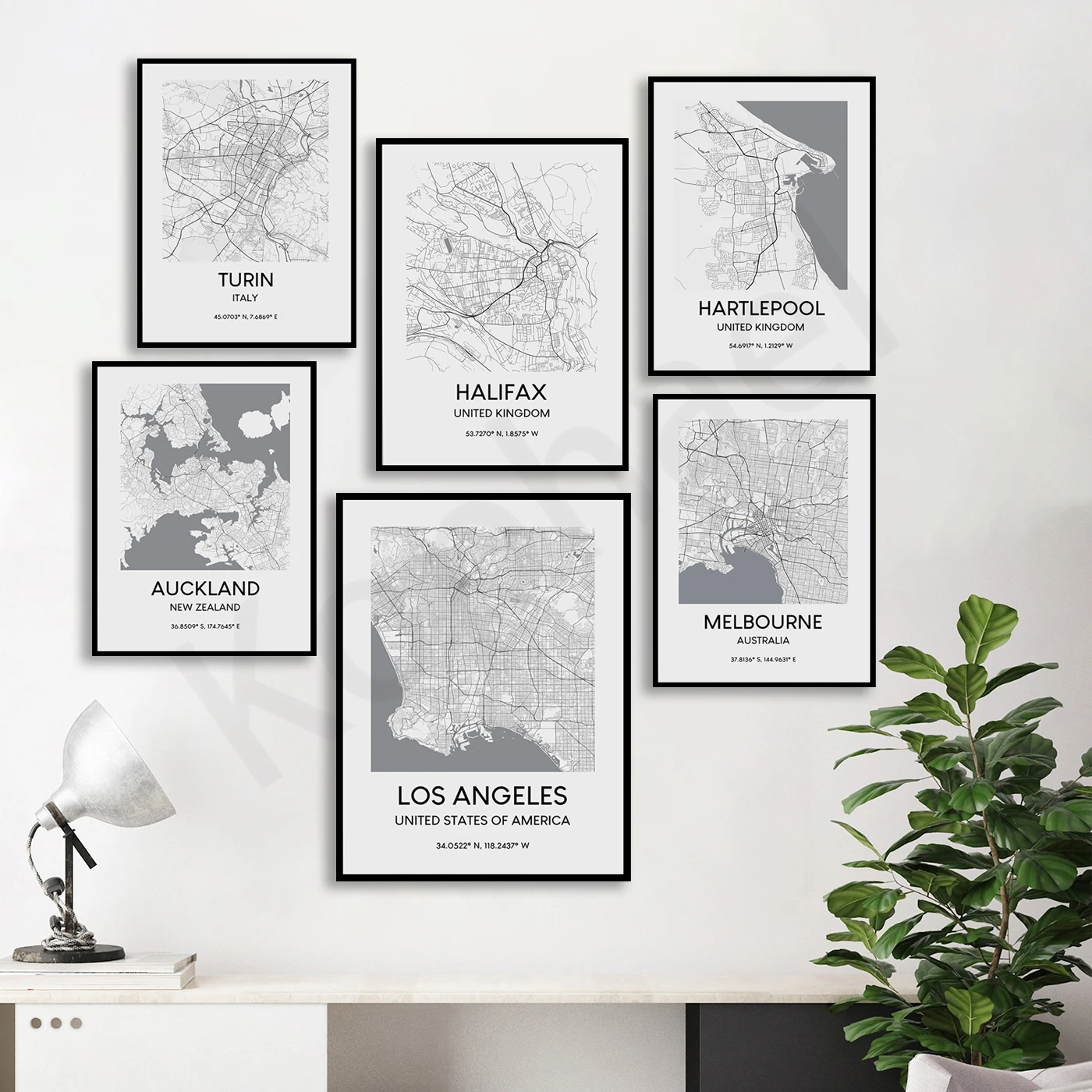 Calgary Los Angeles Hartlepool Turin Halifax Norwich Orlando Melbourne Auckland London Nottingham Krakow. Cities Map Poster