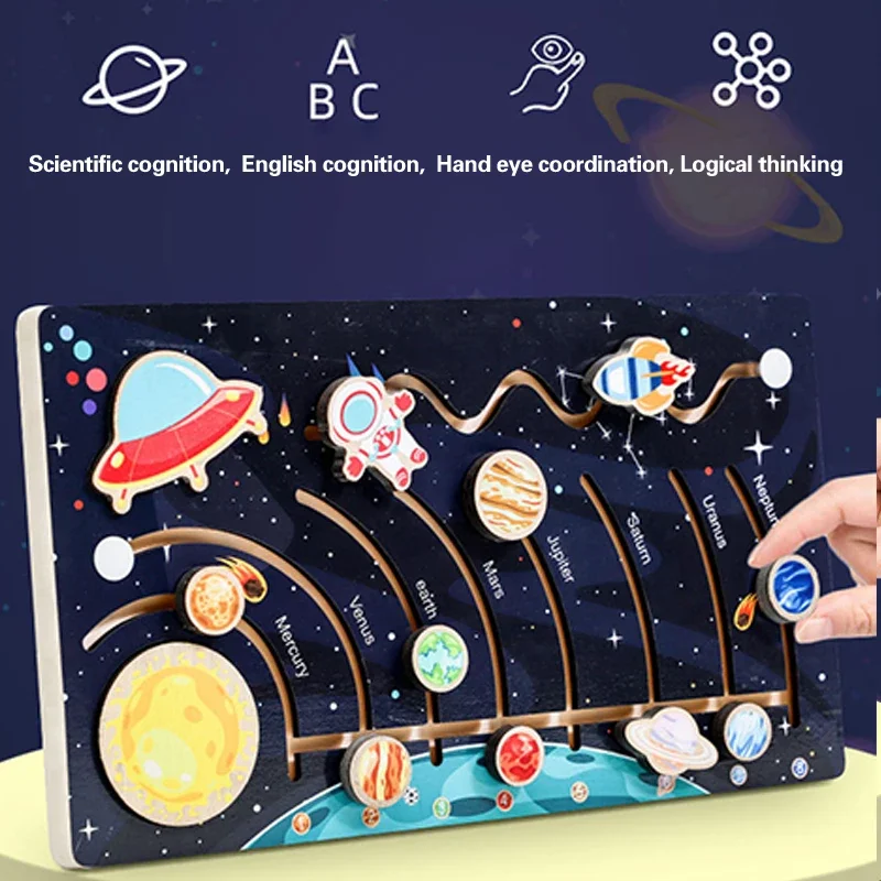 

Wooden Solar System Cognitive Game Colorful Sun Earth Space 9 Planets Science Toys For Children Training Educational Toy Gift