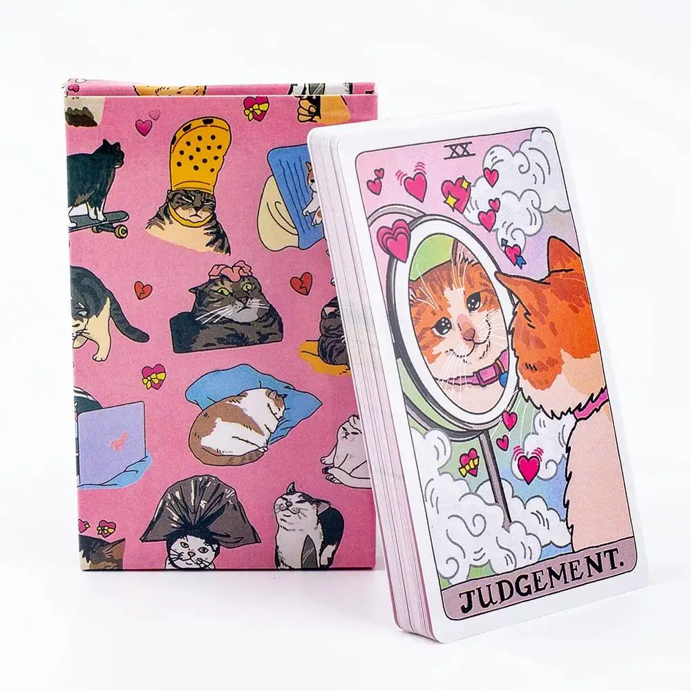 Original Katzen-Meme-Tarot-Deck 22 Große Arkana Lustiges Hexen-Katzen-Kawaii-Uwu-Design Rosa Niedliches Tarot zur Unterhaltung