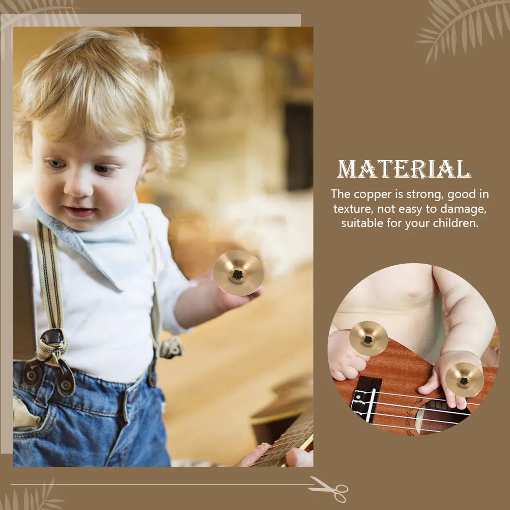 

2 Pcs Children's Percussion Instrument Bronze Cymbal Toy Cymbals for Kids Finger Belly Mini Music Golden