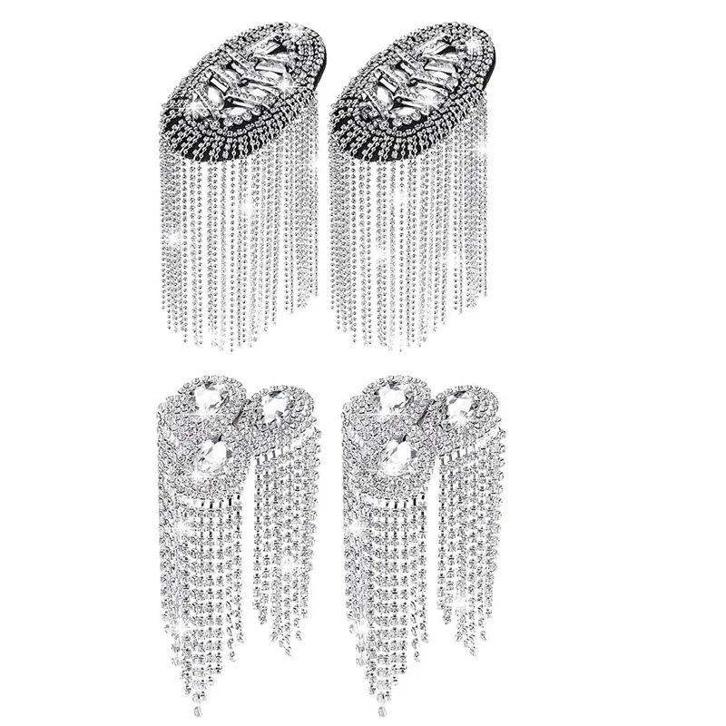 

ABP-4 Pieces Crystal Fringe Epaulets Fringe Shoulder Jewelry Rhinestone Shoulder Plate Clothing Epaulets Decor , (Silver)