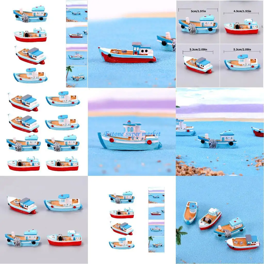 090B 미니어처 낚시 보트 장식 8 수 지 입상 공예 세트 해안 홈 Decoratioin에 대 한 장식 선박 그림