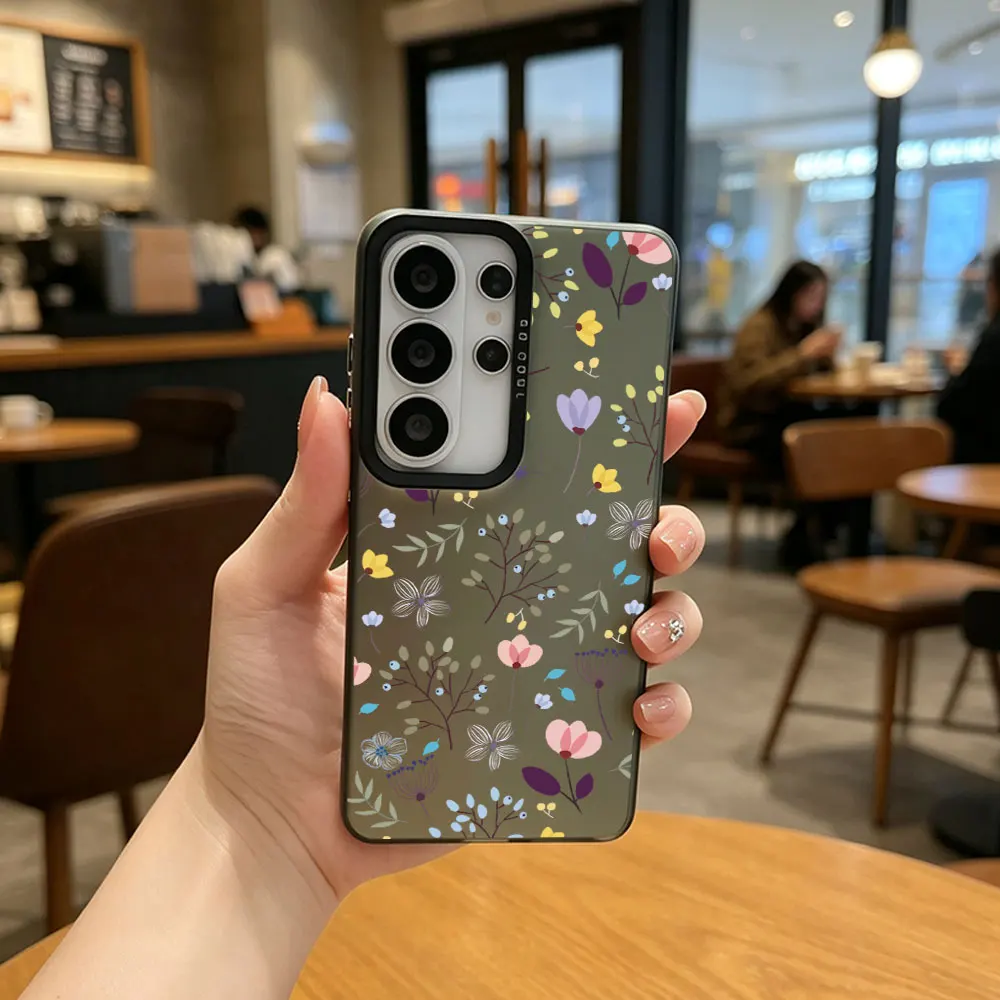 Ditsy Floral PC+TPU Phone Case For Samsung A73 A72 A71 A56 A55 A54 A53 A52 A52s 5G 4G Frosted Silver IMD Anti-drop Protect Cover