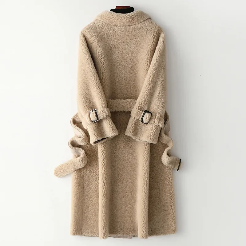 AYUNSUE Winter Sheep shearing Fur Coat Female Wool Jacket Korean Thick Long Women's Fur Coats+belt Elegant Women Clothes 2020