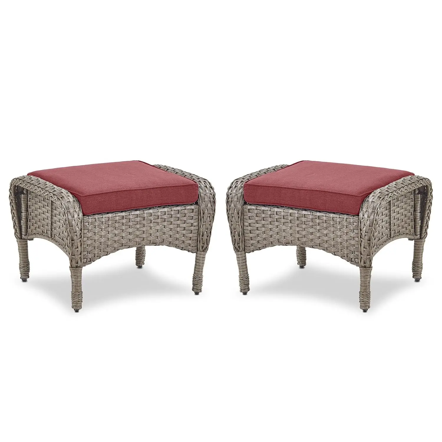 Outdoor Ottomans for Patio Foot Rest - 25 Inch PE Wicker Foot Stool Set of 2 with Removable Cushions for Patio, Customized