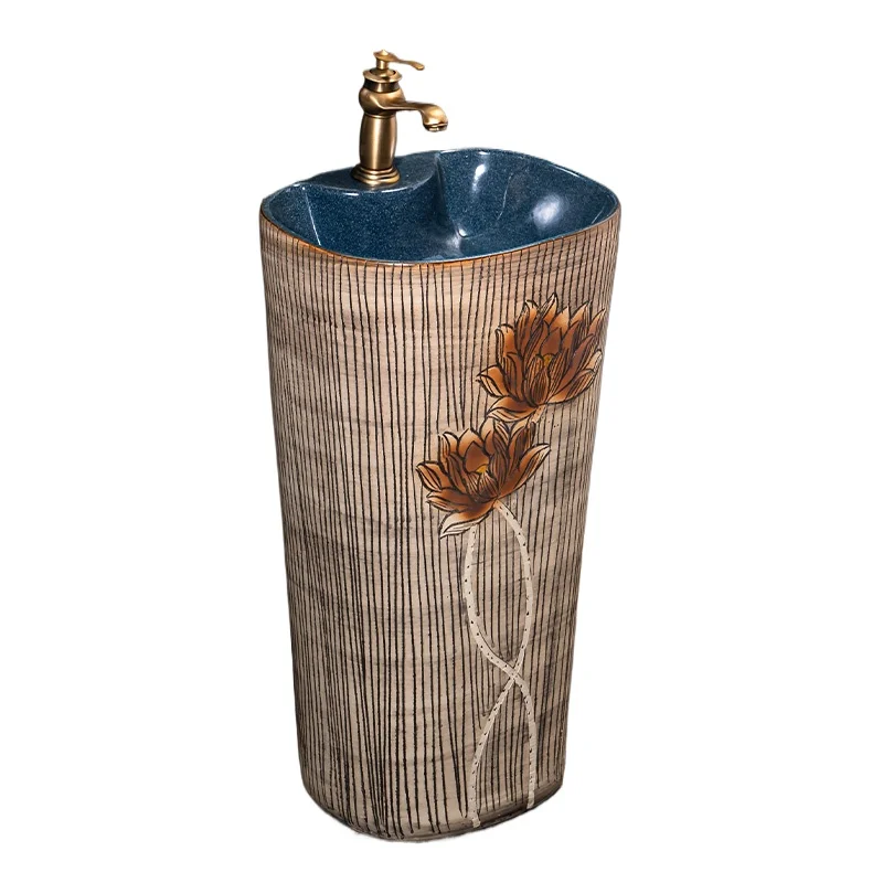 

Ceramic column wash basin Household integrated pool Floor-to-ceiling washbasin Balcony washbasin