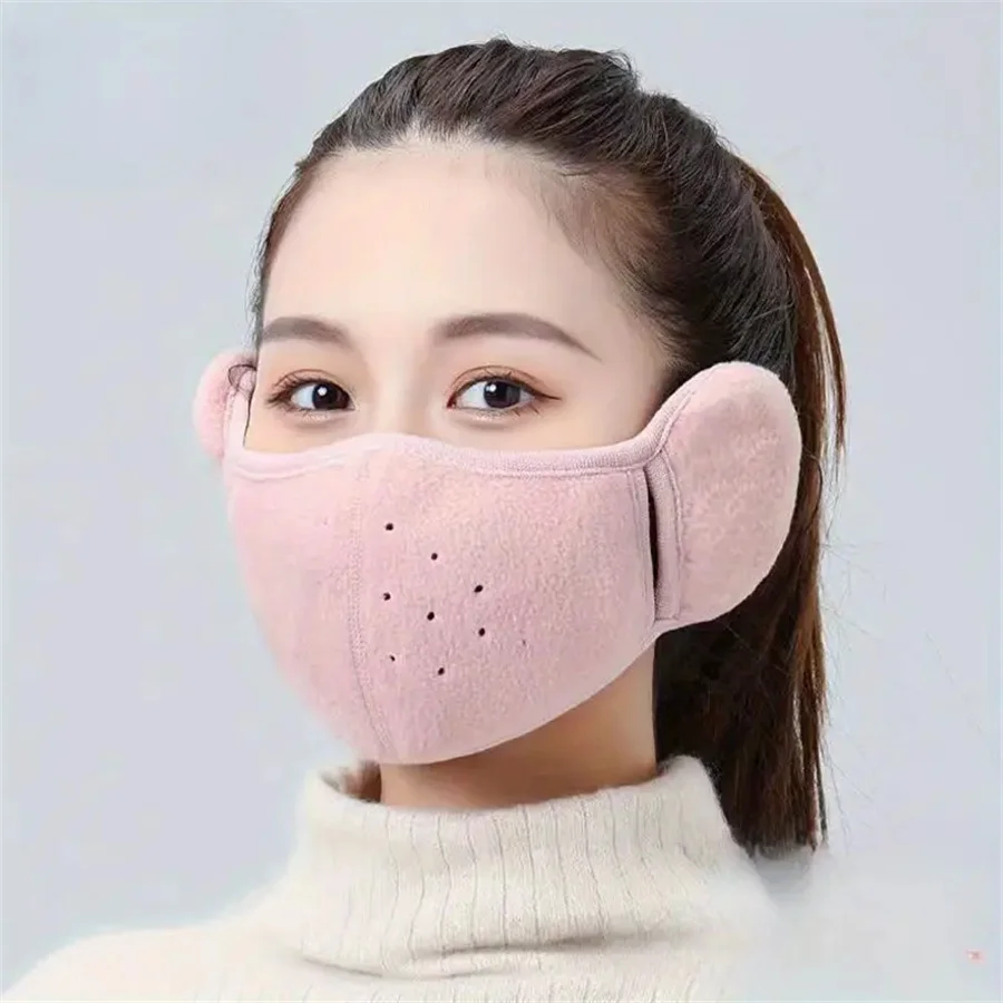 1pc Winter Warm Fleece Mask Earmuffs Solid Color Unisex Cold-Proof Mask Outdoor Cycling Hiking Skiing Mask Women Men Ear Warmer