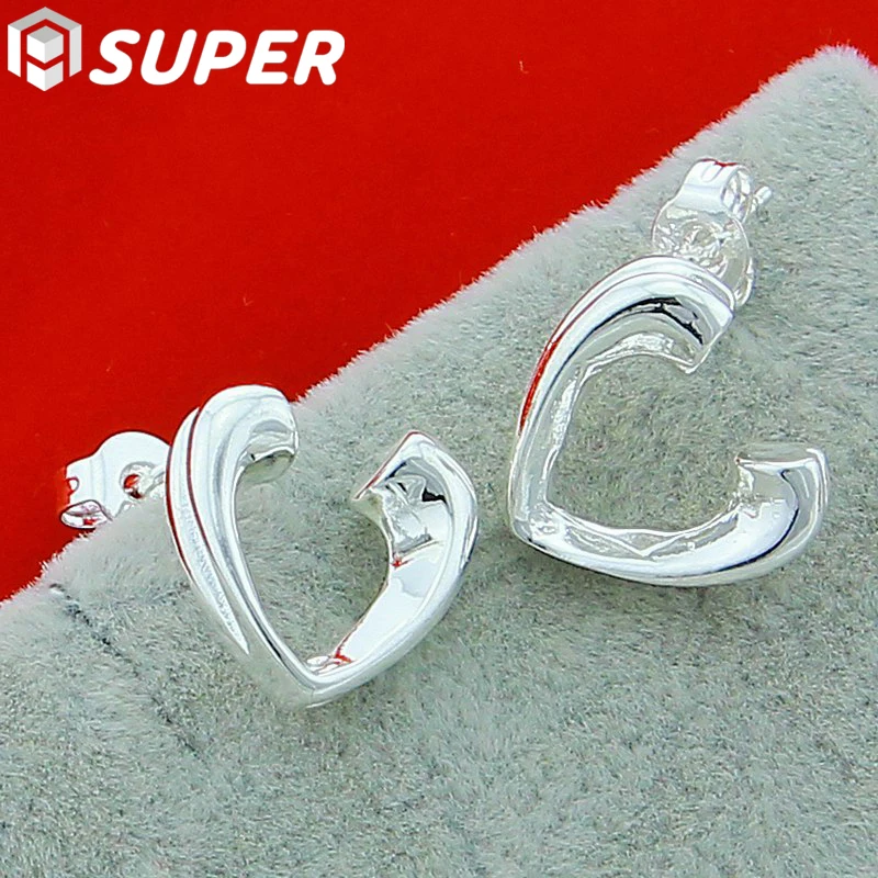 

925 Sterling Silver Love Heart Stud Earrings For Woman Wedding Engagement Fashion Party Charm Jewelry