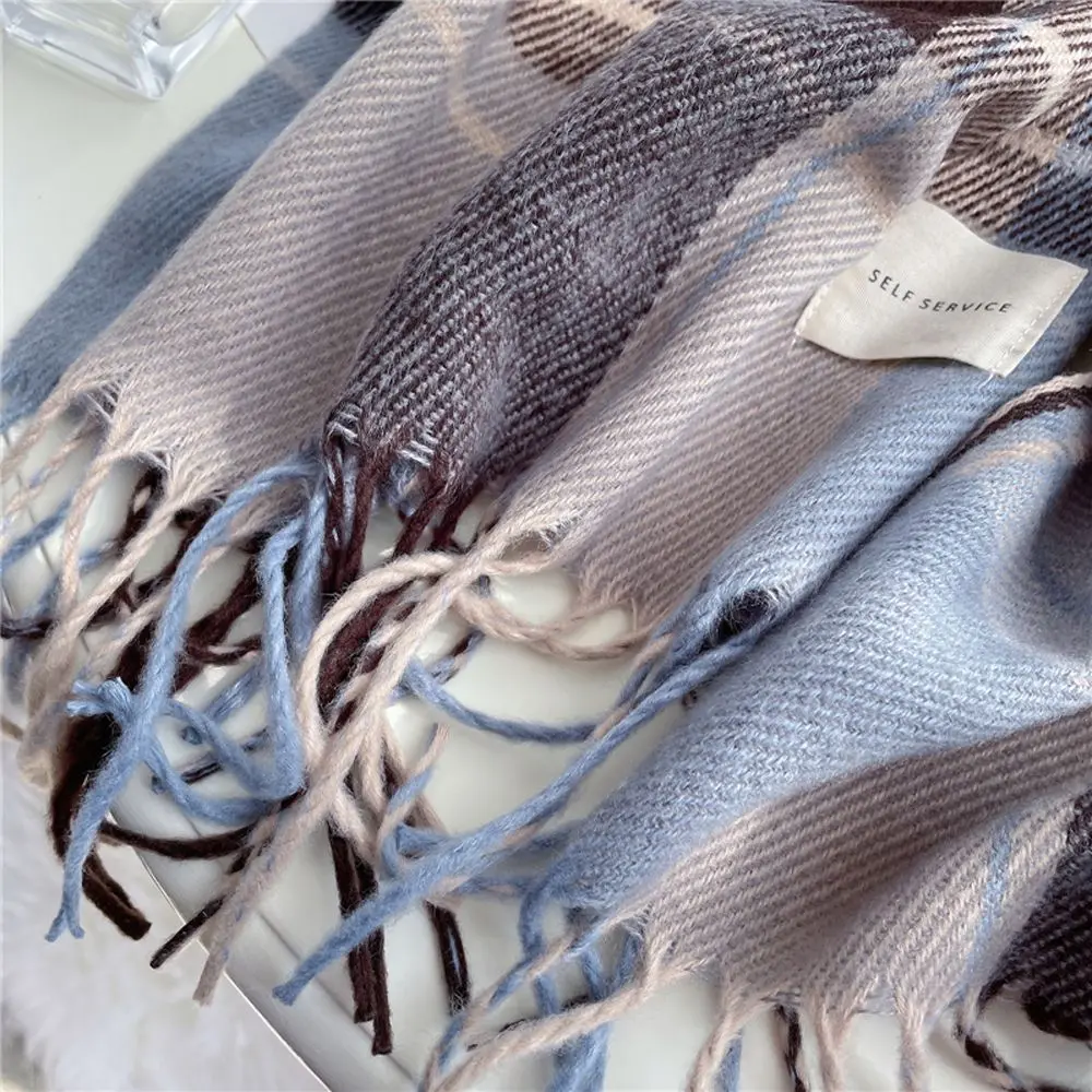 

Клетчатая кисточка, модная унисекс женская кашемировая шаль, теплый шарф, мужской шарф, одеяло, шарфы в корейском стиле