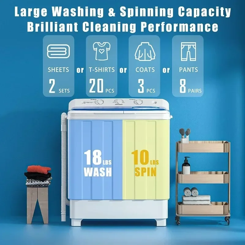 QWPortable Washing Machine,28lbs Twin Tub Washer Mini Compact Laundry Machine with Drain Pump