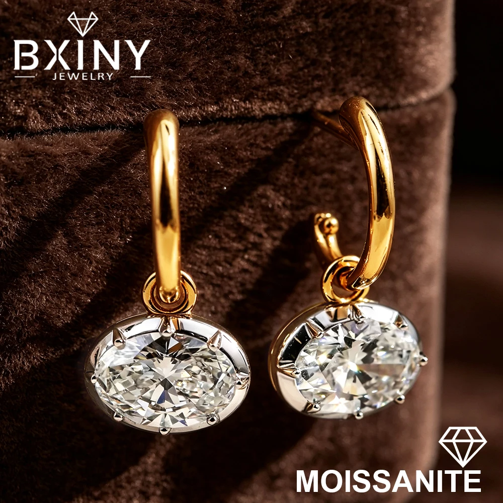 8*11mm East West Oval Cut Moissanite Huggie Earrings 925 Sterling Silver Diamonds Dangle Hoop Ear Buckle Wedding Jewelry For Her