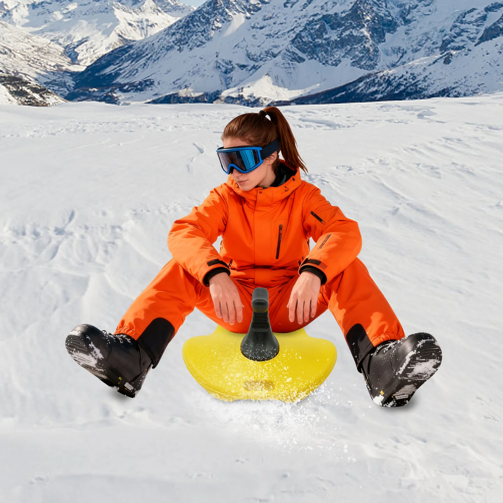 

Желтый сноуборд для катания на снегу с тросом для тяги, конструкция из ПЭ методом выдувного формования, прочный, устойчивый к деформации, для длительного использования