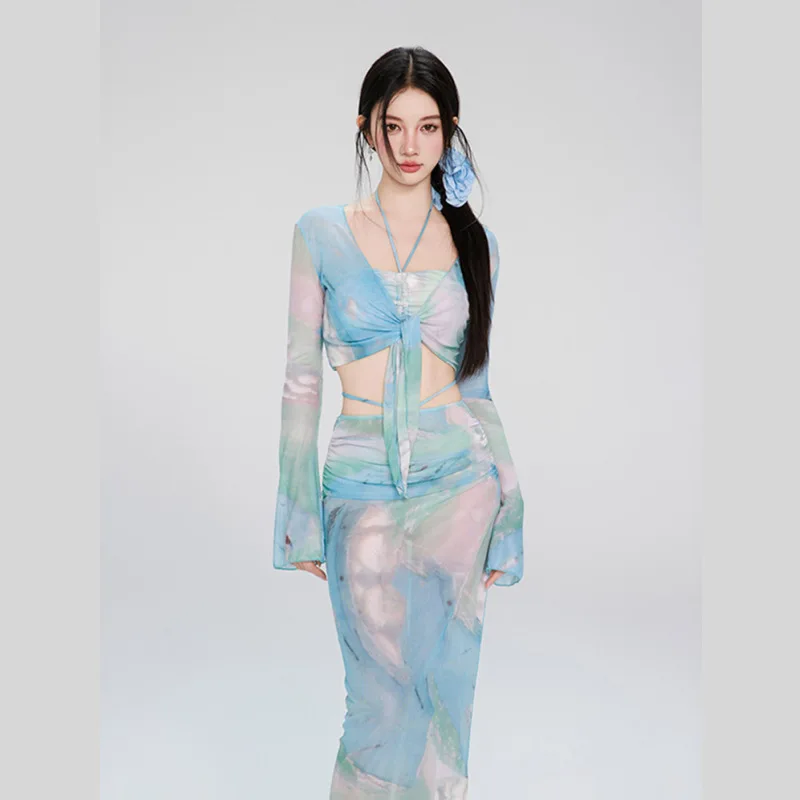 

Women's Bikini Set, 4-Piece Long Sleeve and Skirt, Sexy and Elegant, New Arrival 2025