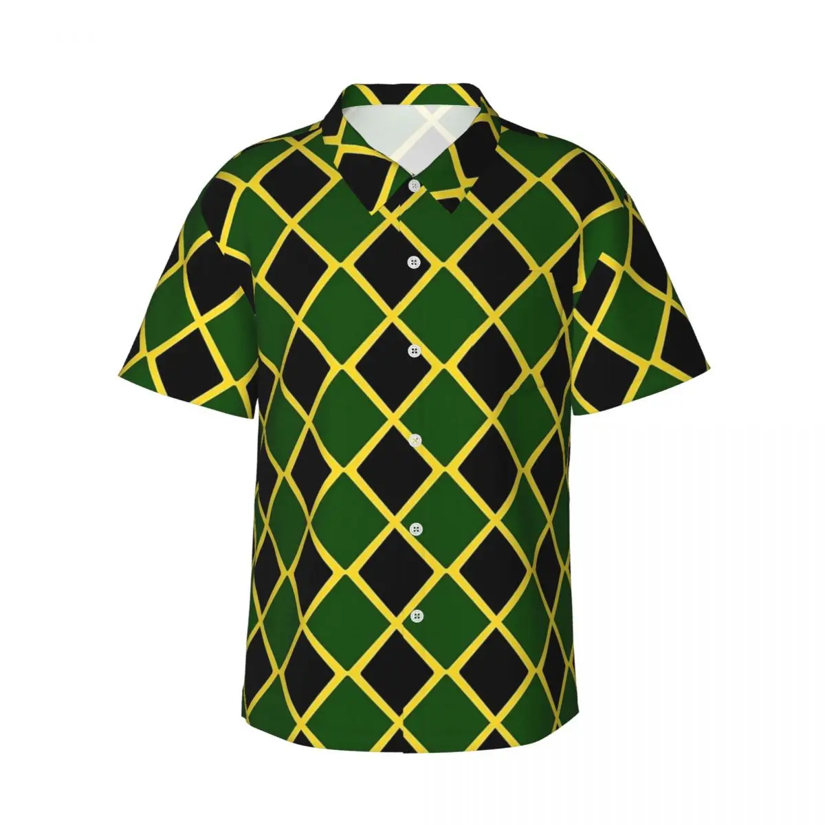 Jamaican Flag Casual Shirt Green And Yellow Classic Hawaiian Shirts Men Short-Sleeved Vacation Street Design Oversize Blouses