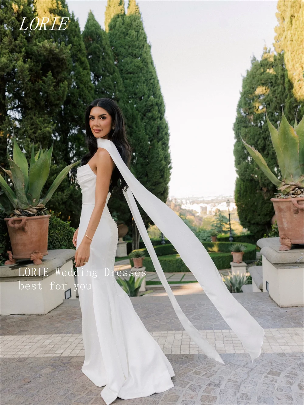 LORIE فاخر الوهم حورية البحر فستان الزفاف مطوي بلا أكمام فساتين زفاف أنيقة قارب الرقبة ثوب زفاف مخصص 2026