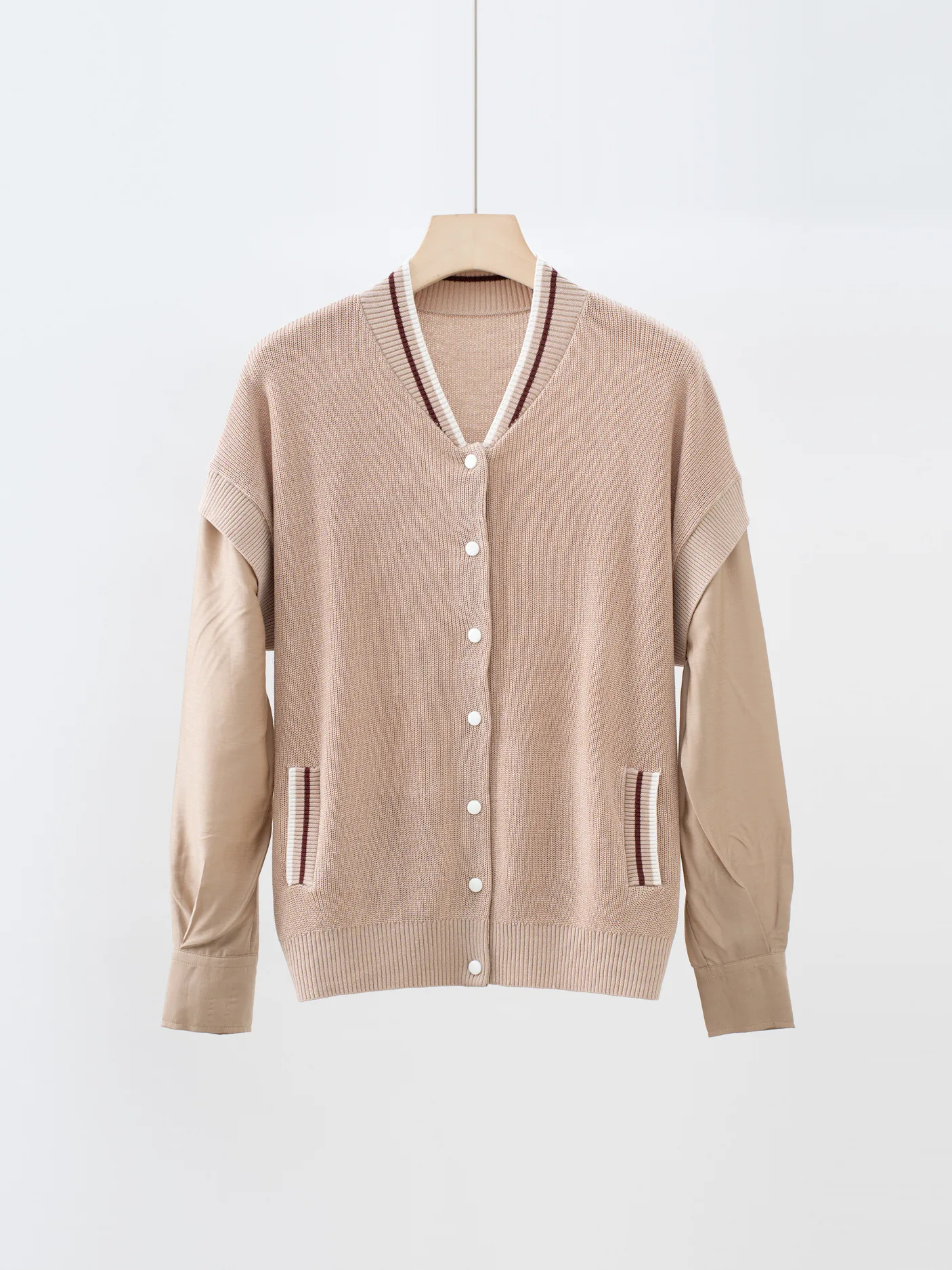 

Spring and Summer New Linen Silk Patchwork Knitted Long-sleeved Casual All-match Top for Women
