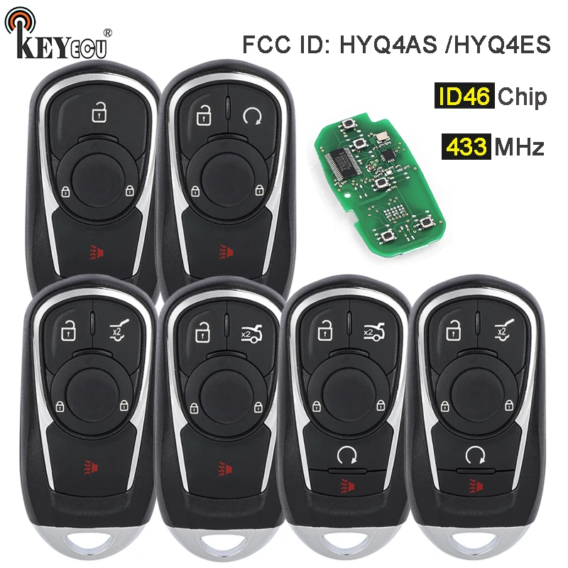 KEYECU 315MHz 433MHz ID46 Chip HYQ4ES / HYQ4AS Smart Remote Key Fob for Buick Enclave Encore Envis GX Envision Regal Lacrosse