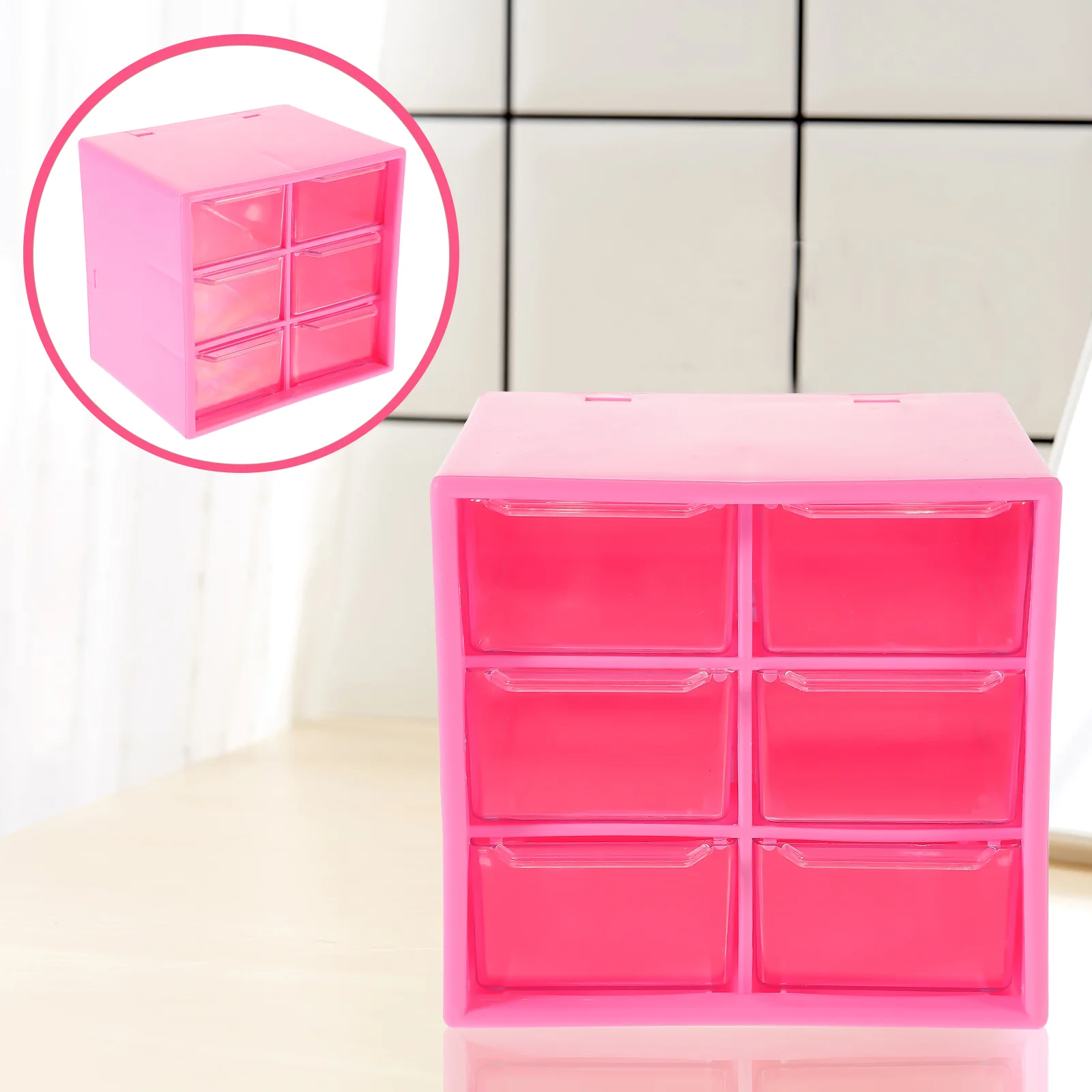 

Collapsible Storage Bins Drawer Box Makeup Organizer Multi-function Desk with Rosy Drawers Desktop