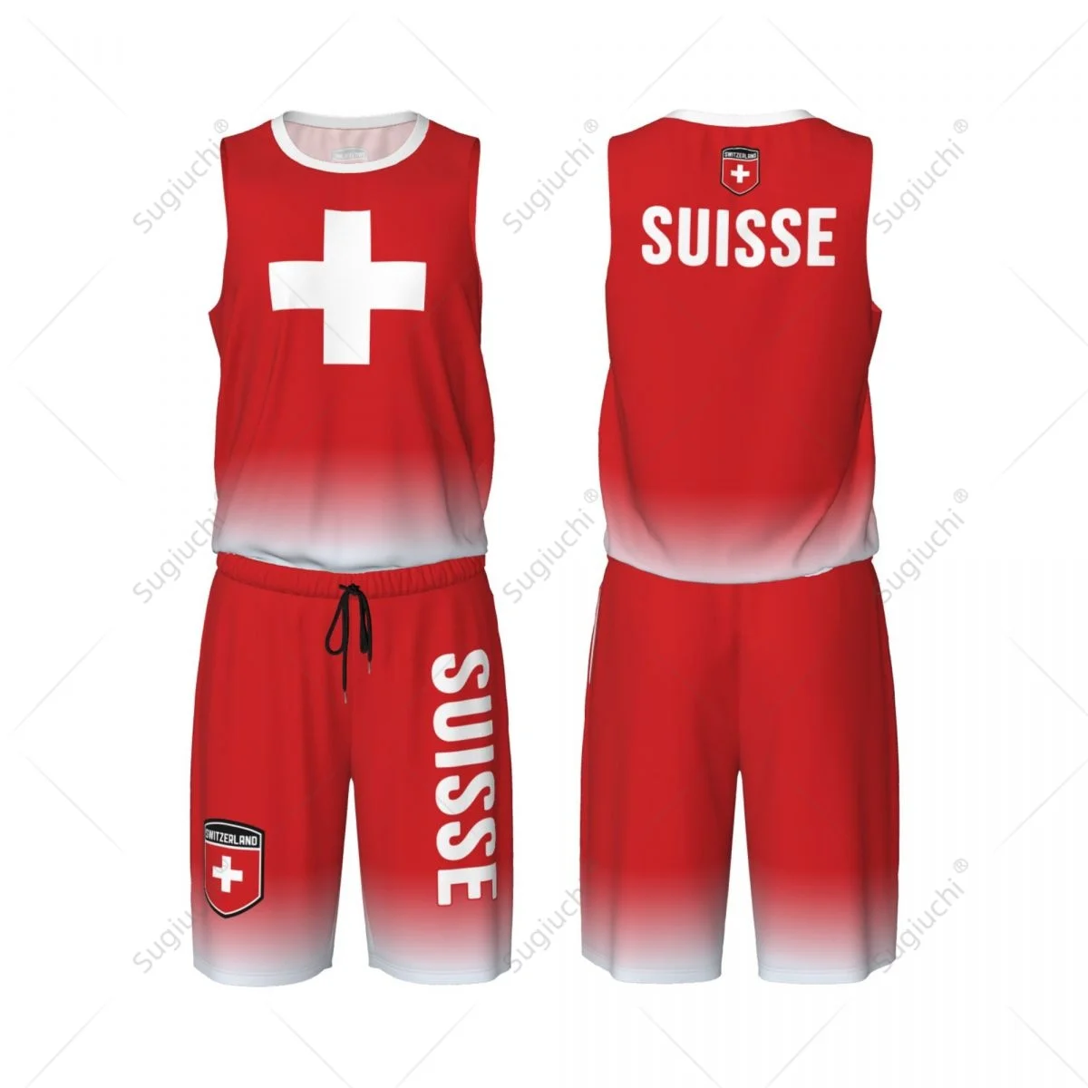 Men Switzerland Swiss Flag Basketball Jersey Set Mesh Shirt & Pants Sleeveless Exclusive Team-up Custom Name Nunber Unisex