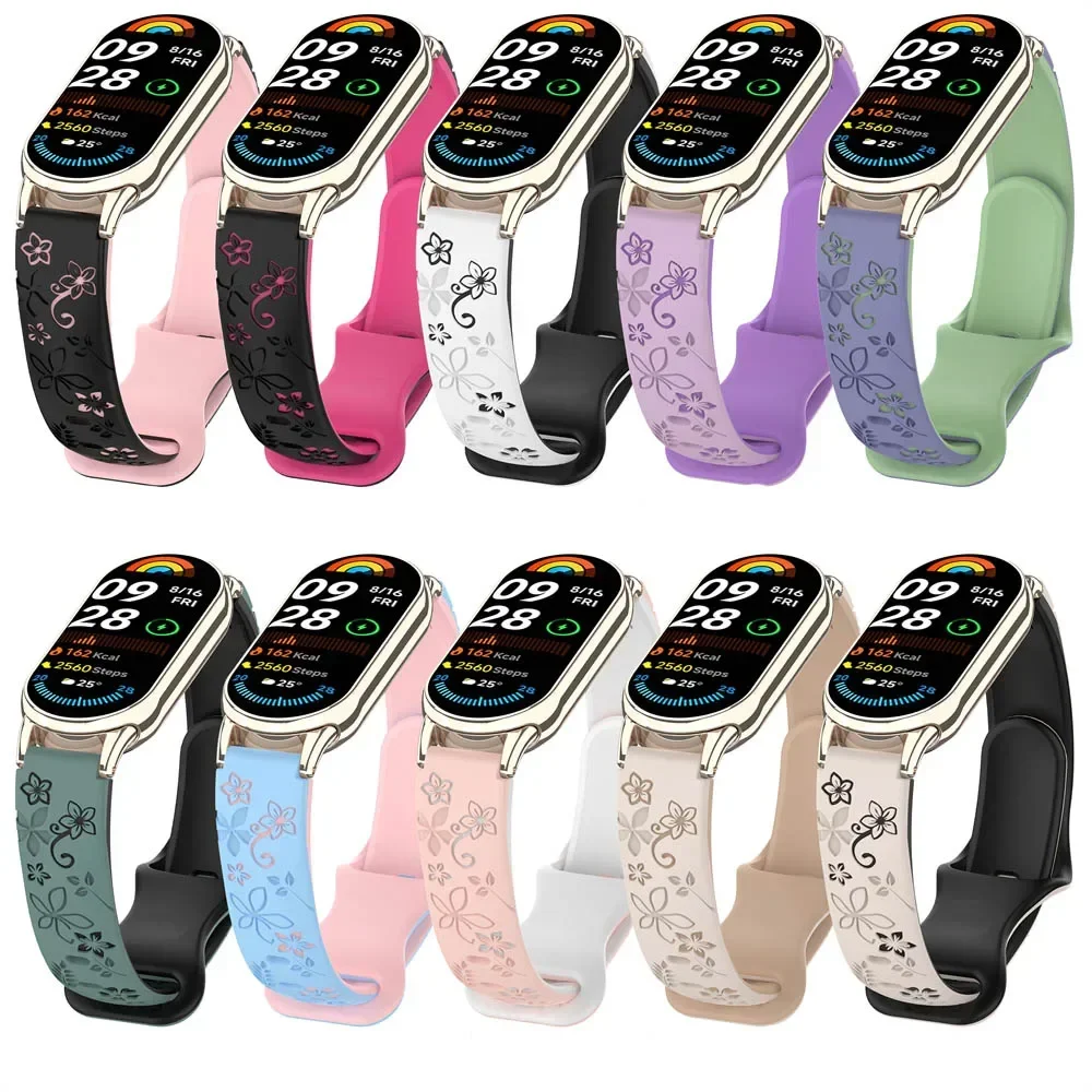 حزام منقوش لـ Mi Band 8 Xiaomi حزام سيليكون لـ Xiaomi Band 8 حزام أصلي لـ Mi Band 9 سوار بديل Mi 8