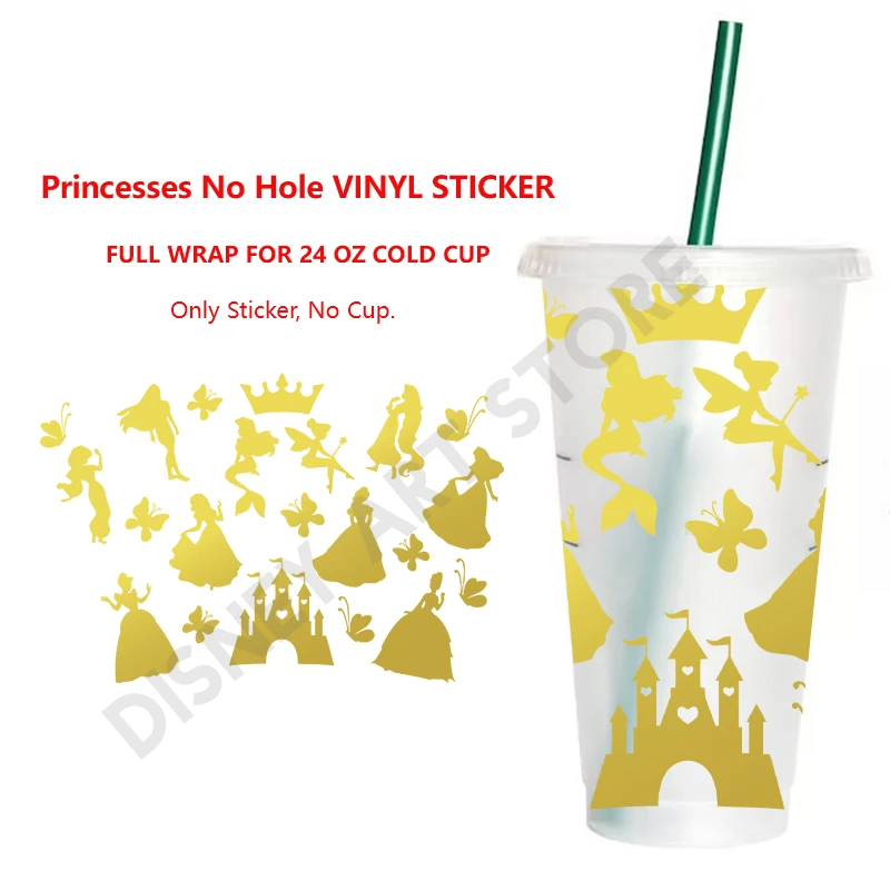 Princesses VINYL STICKER Coffee Full Wrap 24 oz Cold Cup Decals Decoration Removable Stickers For Girls Cup Cute Cup Sticker