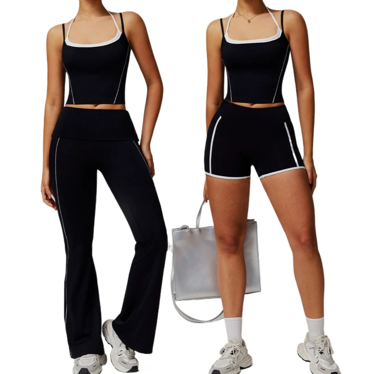 

2PCS Women Yoga Sets Gym Fitness Workout Tracksuit Yoga Hang-Neck Tank Tops + Flared Trousers 2Pcs Sports Set Stretch Sportswear