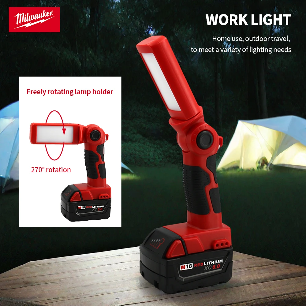 Milwaukee 20V Lithium Battery LED Work Light Super Bright 270° Rotating  Work Light Portable Flashlight Spotlight For Lamp