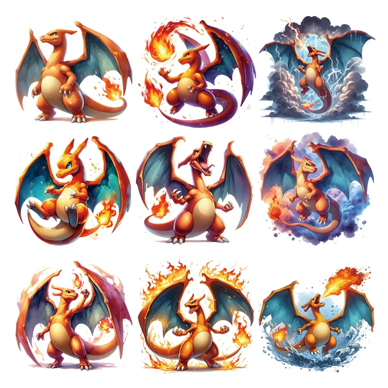 Cartoon Charizard fusible clothing patches thermo-stickers for children Applique for clothes iron on transfer